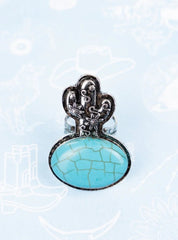 Turquoise Floral Cactus Silvertone Ring